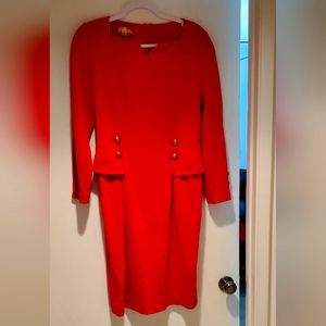 Wool Red Dress David Warren Made in USA Slim Silhouette